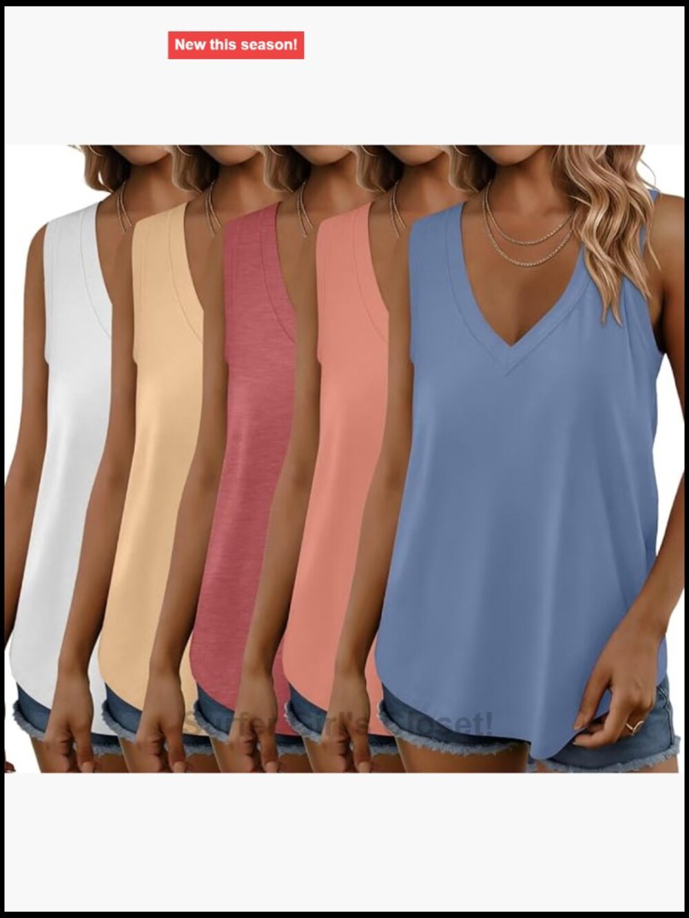 Womens V Neck Sleeveless Tank Tops 5 Pack Loose Fit Summer Casual Shirts